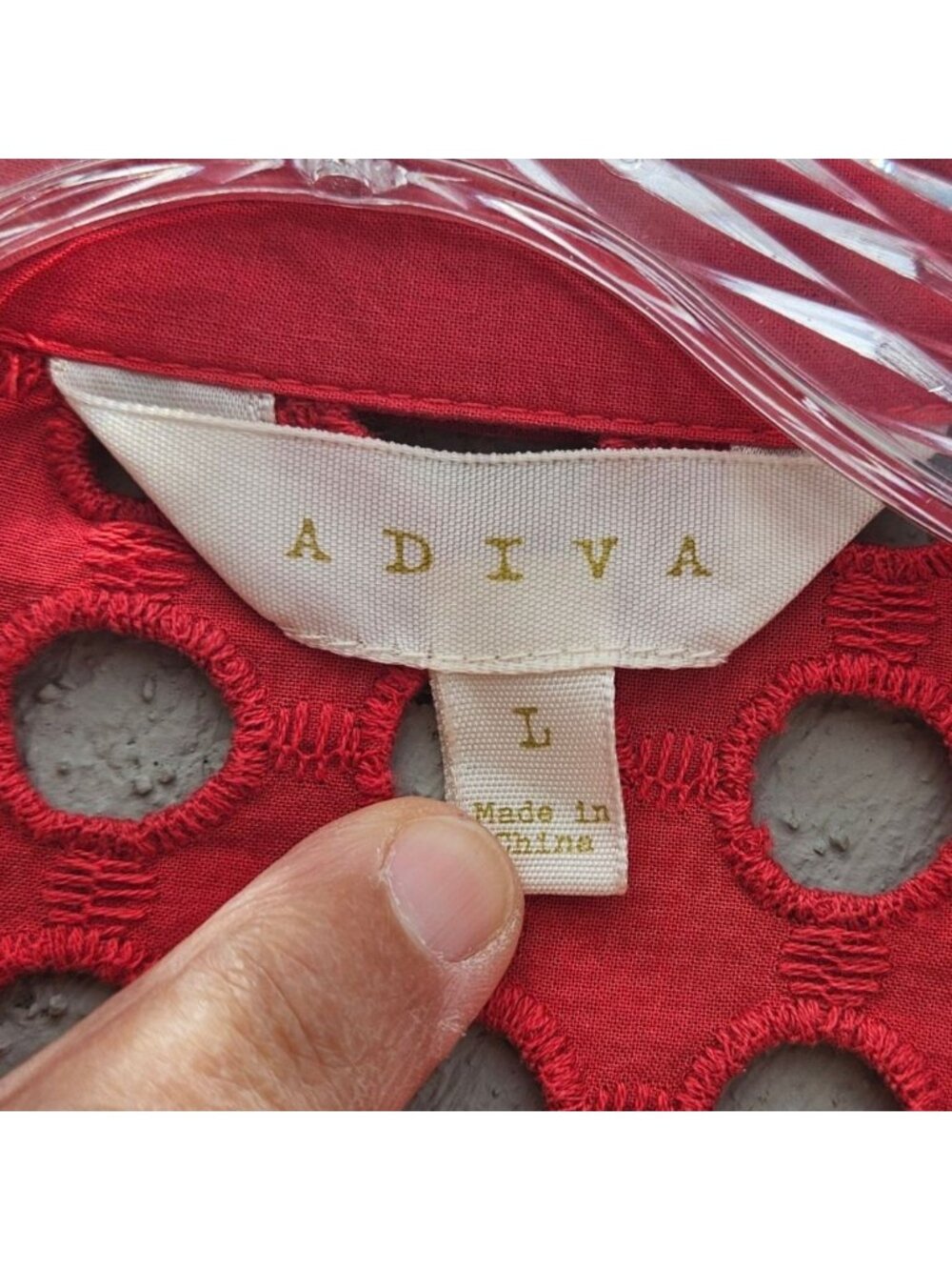 Adiva Red Eyelet Cutout Tunic Shirt Beach Coverup Roll Sleeve Size L - Picture 7 of 12